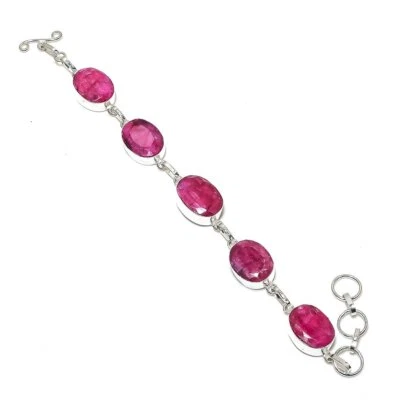 Facettierter Kaschmir Rubin (simuliert) Edelstein 925 Sterlingsilber Armband ... - Bild 1 von 4