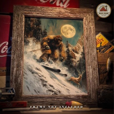 Arte vintage Sasquatch pé grande estampa esqui neve loja de esqui decoração arte parede - Imagem 1 de 4