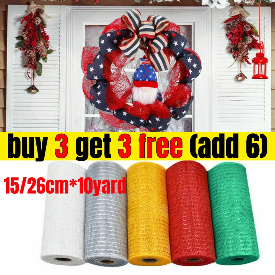 15/26cm 10yard Mesh Wreath Poly Crafts Deco Bow Making Net Roll Ribbon Gift Xmas - Image 1 of 4