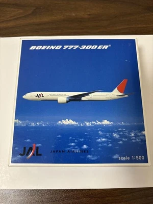 Japan Airlines B777300ER model 1/500 with stand, used, some paint wear - Image 1 of 4