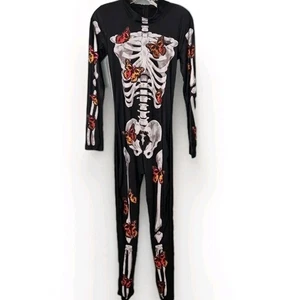 Women’s S/M Day of the Dead Skeleton Catsuit Unitard Cosplay Costume Halloween - Picture 1 of 4