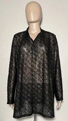 Cárdigan Suéter Tejido Abierto Susan Graver Negro y Dorado Manga Larga Mediano NUEVO Foto 1 de 4