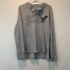 American Eagle Men’s Gray Long Sleeve T Shirt Y2K Eagle Embroidery Cotton Sz L - Picture 1 of 8