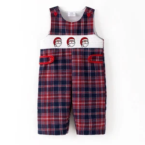 NEW Boutique Baby Boys Christmas Santa Smocked Overall Romper Jumpsuit - Picture 1 of 7