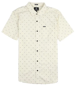 VOLCOM Stonemarcos Short Sleeve Button Down Shirt sz M Medium Beige Of White - Picture 1 of 4