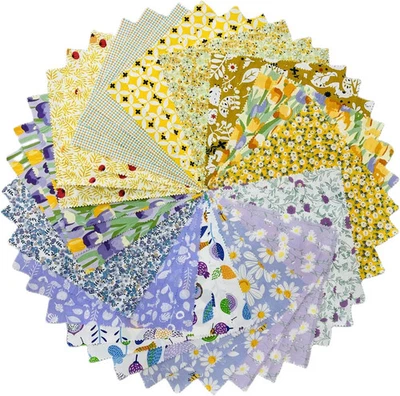 Tela precortada floral vintage cuadrados 10X10, tela para pasteles capa amarilla púrpura para Foto 1 de 4