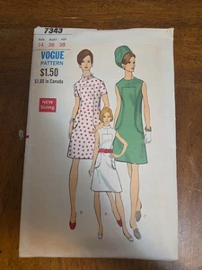 Vogue 7343 Sewing Pattern Misses Dress Size 14 Bust 36 Hip 38 1960s Vintage Cut - Picture 1 of 3