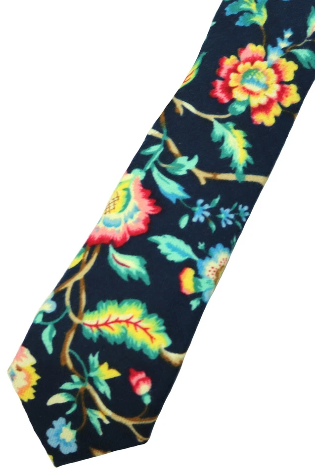 Bar III Men's Neck Tie Navy Blue Crown Floral Print SKINNY Slim Cotton 527