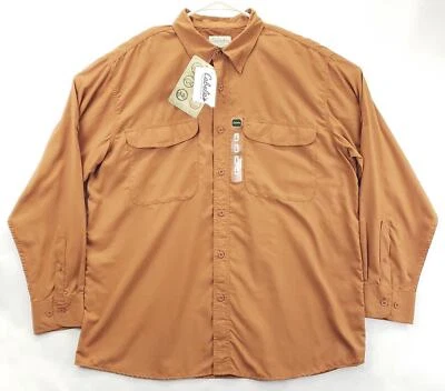 NEW Cabelas Shirt Men Large Orange Nylon Vented Fishing UPF 30 Regular Button-Up - Image 1 of 4