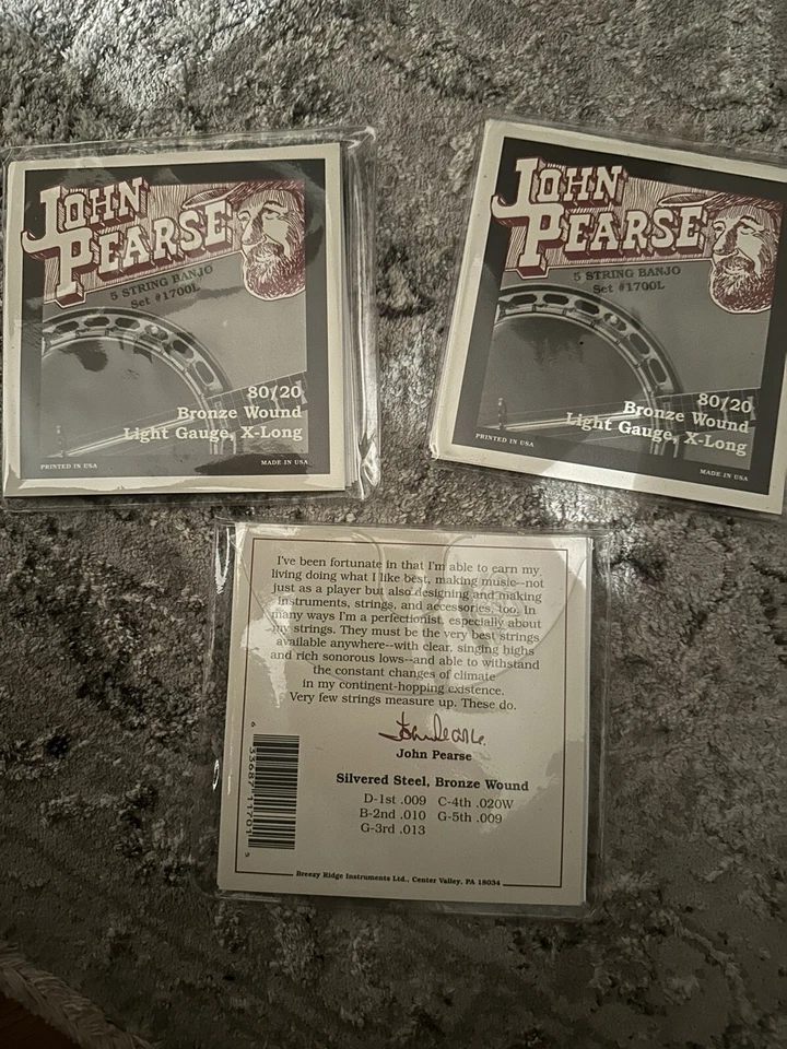 John Pearse Banjo 3 Pack 5 Strings ea. 80/20 Bronze Wound Light Gauge Extra Long - Image 1 of 1
