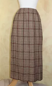 ESKANDAR Brown Elegant Classic Plaid Linen Straight Skirt Sz 0 S M - Picture 1 of 4