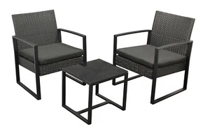 Loungeset Sitzgruppe Gartenset Gartenmöbel Garnitur MALTA 3-tlg. Rattan schwarz - Bild 1 von 7