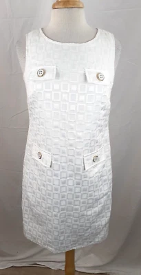 Vestido Liz Claiborne Para Mujer 6 Blanco Sin Mangas Texturizado Algodón Cambio Mod Carrera Foto 1 de 4