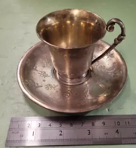 Antique Cup & Saucer Silver plate Christofle Coffee France late 1800's - Picture 1 of 9