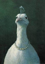 FOWL WITH PEARLS BY MICHAEL SOWA STRETCHED CANVAS 15X21 UNIQUE PEACOCK PORTRAIT