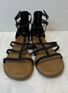 Women's Old Navy Size 10 Black Gladiator Sandals Zip Up the Back Faux Leather - Picture 1 of 8
