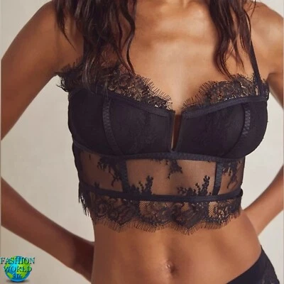 Intimately Free People Layer In Lace Bustier Black Sheer Lace Bralette SZ S mall - Image 1 of 4