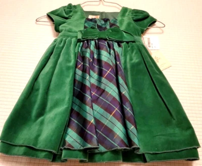 Laura Ashley London Green Velvet Plaid Christmas Dress Size 2T NEW with tags - Image 1 of 4
