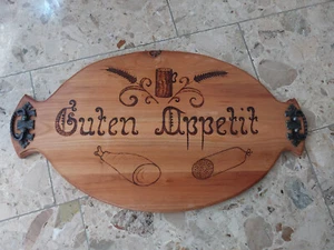 Servierplatte Holz, 60cm  Handarbeit  Wurstplatte  mit Griffen " Guten Appetit" - Bild 1 von 1