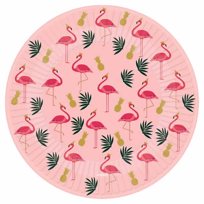Tropical Flamingo Party Plates Pink Paper 23cm Party Palm Pineapple Hawaiian x 8 - Image 1 of 4