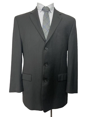 Calvin Klein Mens 100% Wool Black Pinstripe Suit Jacket Sport Coat 43L - Image 1 of 4