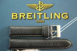 NOS 22MM BLACK CARBON BUCKLE WATCH BAND WATCHBAND STRAP BRACELET FOR BREITLING T - Picture 1 of 4