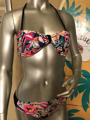 🌈 New California Waves Sexy Padded Bandeau Cheeky 2pc Bikini Set Swimsuit Med - Image 1 of 4