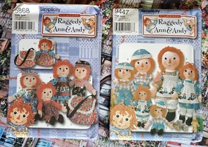 NEW Simplicity 5868 & 9447 RAGGEDY ANN & ANDY Clothes Tote Doll UNCUT Patterns - Picture 1 of 4