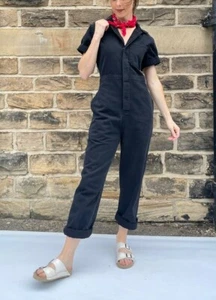 French Workwear Boilersuit Railroad Black - Herringbone Cotton Short Sleeved - Picture 1 of 10