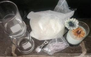 LOT OF CANDLE MAKING SUPPLIES - New Candle Jars Brand New Wicks Soy wax -used - Picture 1 of 8