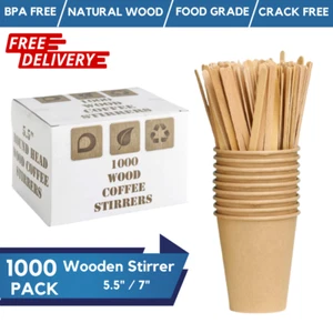 1000 agitadores de café de madera natural de 5,5"/7" ecológicos para bebidas calientes - Imagen 1 de 7