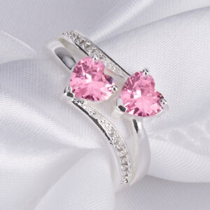 Fashion 925 Silver Heart Shape Cubic Zircon Women Wedding Party Ring Sz 6-10