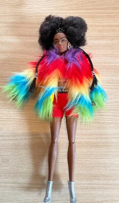 Barbie Articulated African American Doll In Red Short & Top, Fluffy Coat & Boots - Image 1 of 3