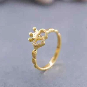 0.20Ct Round Real Moissanite Heart Shape Women's Ring 14K Yellow Gold Plated - Picture 1 of 7