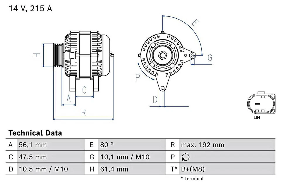 博世发电机适用于沃尔沃 S60 II S80 S90 V40 V60 V70 III Xc40 13-21 0986083920 — 第 1/1 张图片