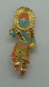 Broche Esquimal Esmalte Arte Inuit Nativo Primeras Naciones Prendedor Tono Dorado Bailarín - Imagen 1 de 5