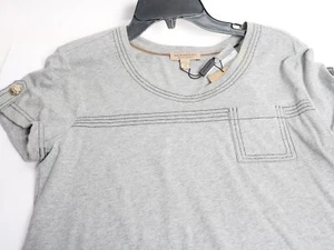 Burberry T shirt scoop neck cuff gold emblem buttons X small pale grey - Picture 1 of 4