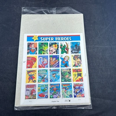 2005 USPS DC COMICS SUPER HEROES CHAPTER ONE FULL SHEET SEALED 39 CENT STAMPS - Image 1 of 3