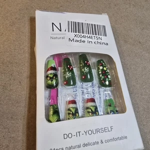 Grinch Weihnachten Pressnägel - langer Sarg/eckige Form Press On Nails 24 Stück - Bild 1 von 4