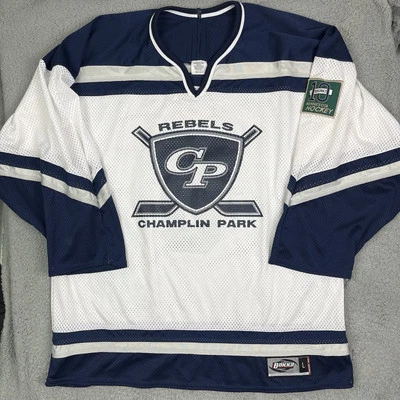 Camiseta de hockey vintage Champlin Park Rebels Minnesota High School MN Bakka talla L Foto 1 de 4