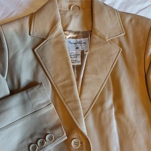 Giacca pelle Pamela McCoy donna media beige marrone marrone marrone bottoni lunghezza media nuova con etichetta - Foto 1 di 11