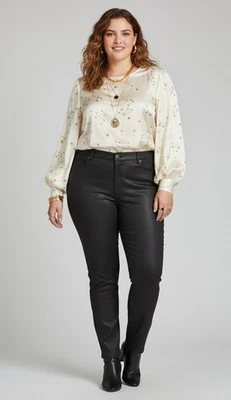 Banana Republic Sloan Black Mid Rise Slim Fit Faux Leather Pants Womens Size 20 - Image 1 of 4