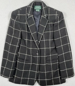 Lauren Ralph Lauren Blazer Womens 4 Black White Wool Windowpane Plaid Jacket - Picture 1 of 9