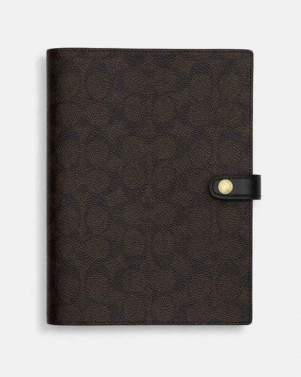 Coach Snap Notebook cz198 Walnut Black Signature Canvas/Smooth leather