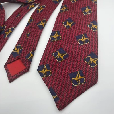 Corbata de seda CELINE Paris patrón de brocas ecuestres de oro rojo Foto 1 de 4