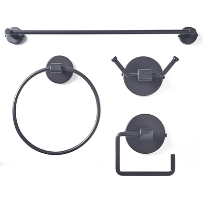 Bathroom Accessories Set Grey Wall Mounted Towel Rail Tissue Holder Hand Ring - Image 1 of 4