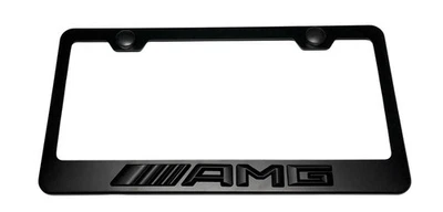 3D AMG Mercedes Benz Emblem Stainless Steel Black License Plate Frame W/ Caps - Image 1 of 3