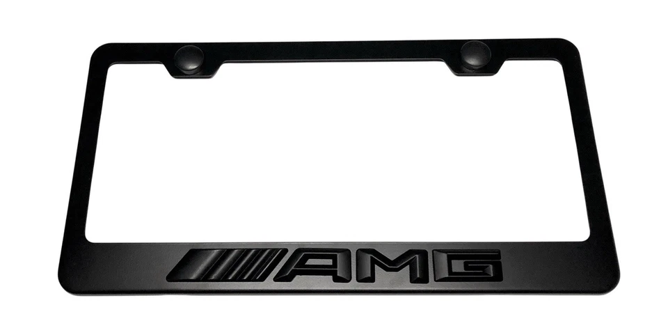 3D AMG Mercedes Benz Emblem Stainless Steel Black License Plate Frame W/ Caps - Image 1 of 3