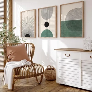 Mid Century Modern Wall Art Prints Boho Green Canvas Wall Decor Artwork Abstr... - Picture 1 of 7
