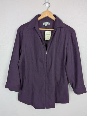 Chaqueta Coldwater Creek XL Púrpura Imitación Gamuza Yugo Cremallera Completa Manga 3/4 Mb Foto 1 de 4